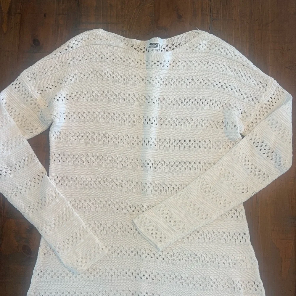 Mountain Khakis Women's White Open-Knit Long Sleeve Sweater